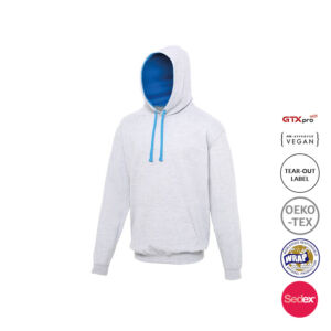 Two Colour Hoodie - Griffin Designs - Heather Grey - Sapphire blue