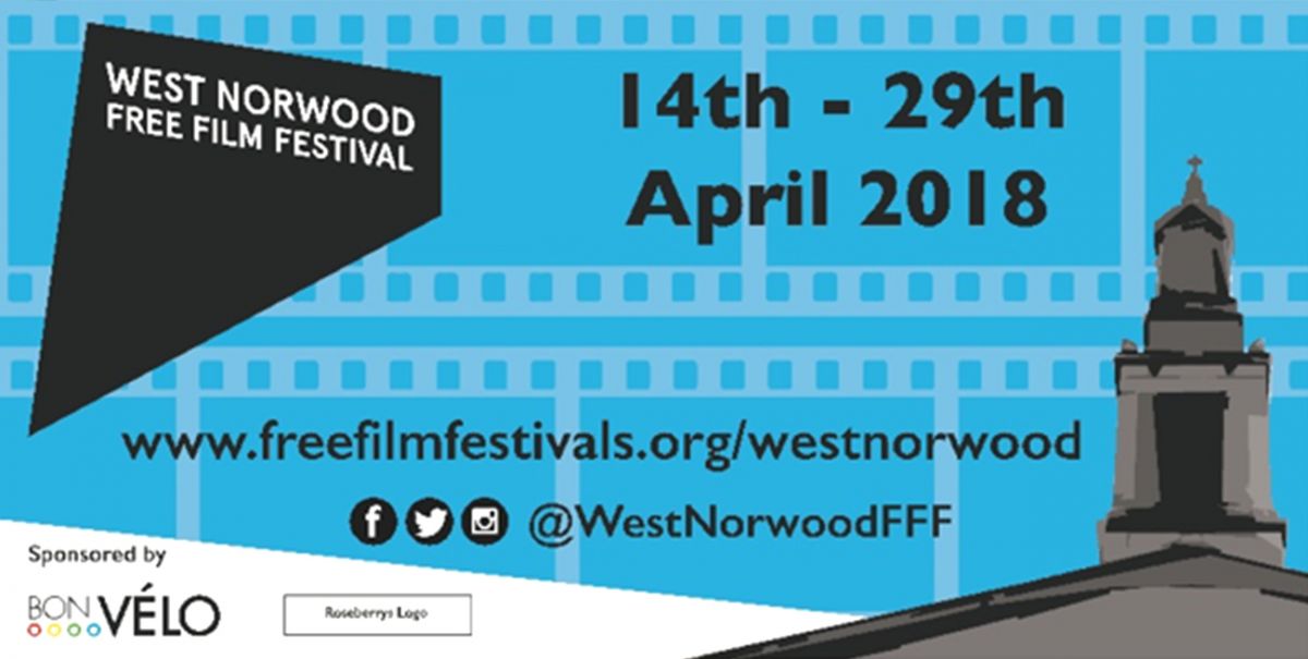 Blue and black banner designed for West Nortwood Film Festival Banner