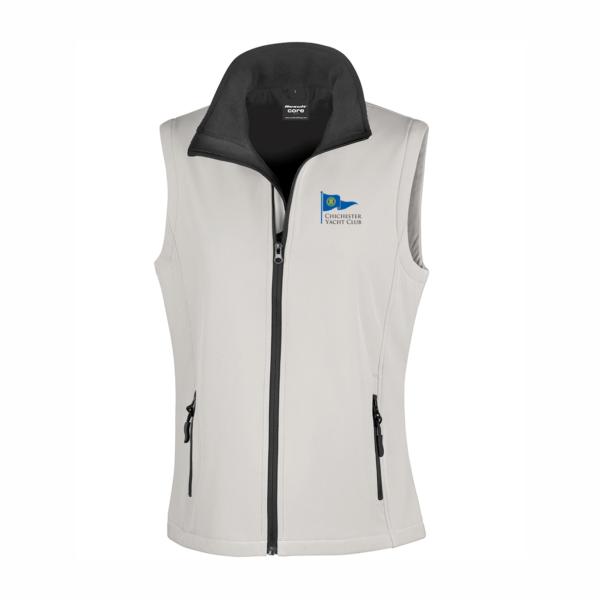 Female fit white and black soft shell gilet for CYC