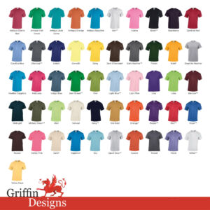 Standard T Shirt Colour Options Griffin Designs