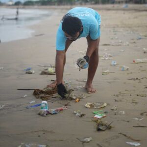 Collecting pvc on the beach